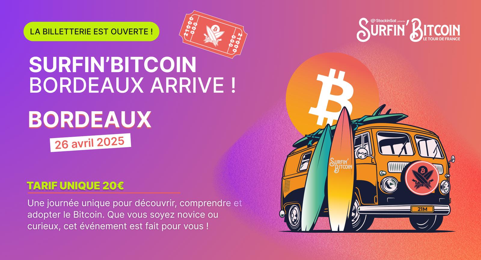 Surfin' Bitcoin à Bordeaux : Ouverture de la billetterie pour une journée dédiée aux débutants